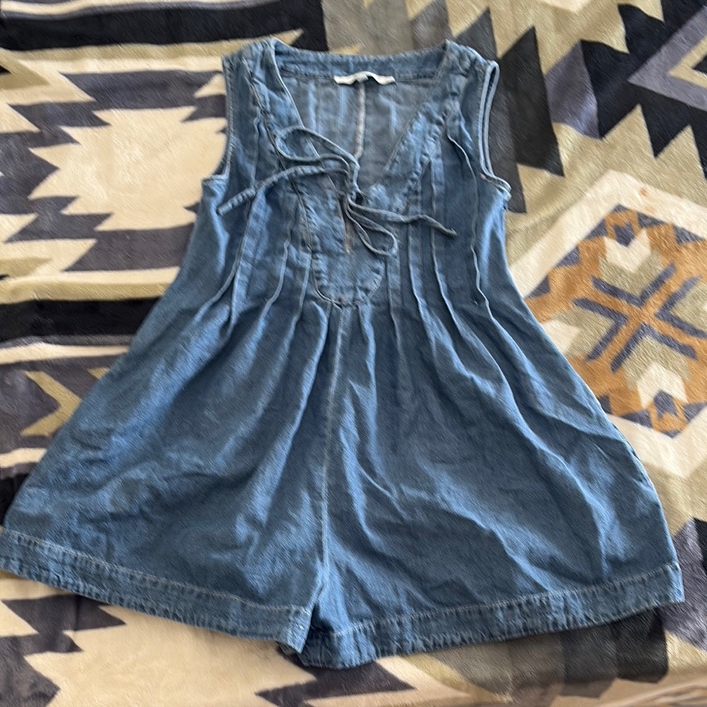 Altar'd State Blue Denim Jumpsuit with Smocked Waist